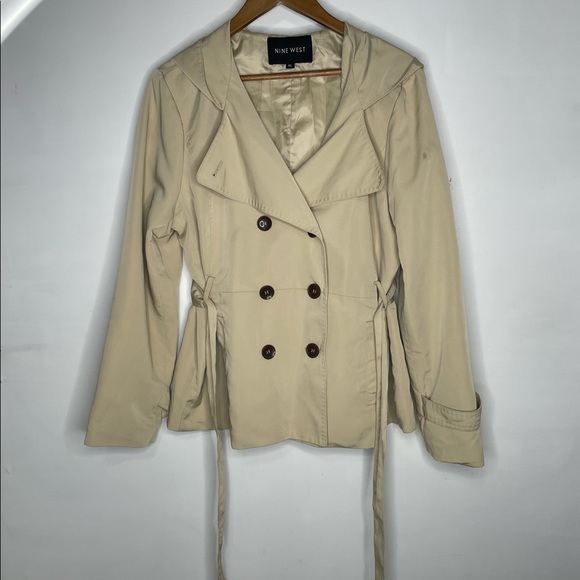 Nine West tan water resistant hooded trench coat XL